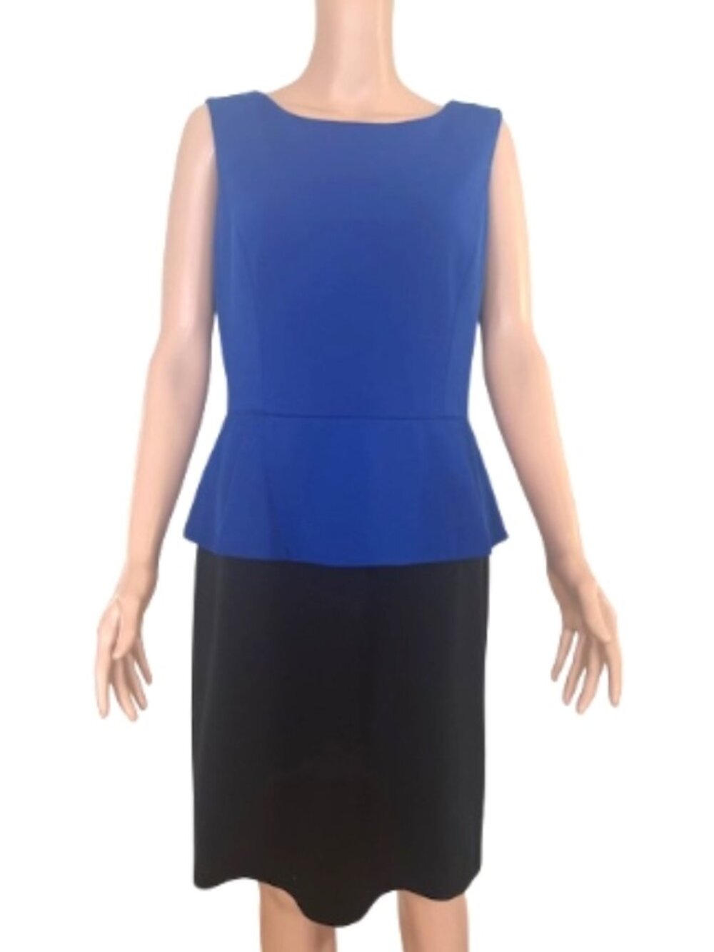 TAHARI ARTHUR S LEVINE Women's Sheath Dress Black/Blue  Peplum  Sz 10